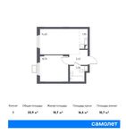Планировка 1-комнатной квартиры, 33,9 м2