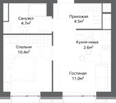 Планировка 2-комнатной квартиры, 33 м2