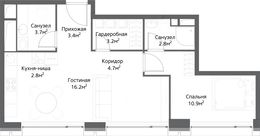 Планировка 3-комнатной квартиры, 49 м2