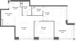 Планировка 3-комнатной квартиры, 71 м2
