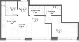 Планировка 3-комнатной квартиры, 48 м2