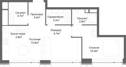 Планировка 3-комнатной квартиры, 47 м2