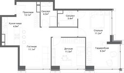Планировка 3-комнатной квартиры, 68 м2