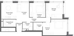 Планировка 4-комнатной квартиры, 76 м2