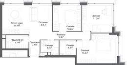 Планировка 4-комнатной квартиры, 75 м2
