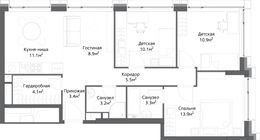 Планировка 4-комнатной квартиры, 74 м2