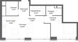 Планировка 3-комнатной квартиры, 46 м2