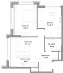 Планировка 2-комнатной квартиры, 55 м2