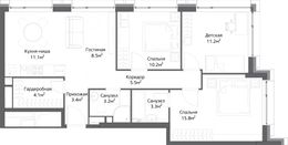 Планировка 4-комнатной квартиры, 76 м2