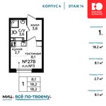 Планировка квартиры студии, 18,2 м2
