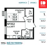 Планировка 1-комнатной квартиры, 32,8 м2