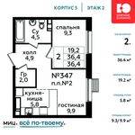Планировка 2-комнатной квартиры, 36,4 м2