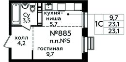 Планировка квартиры студии, 23,1 м2