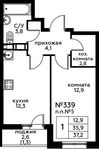 Планировка 1-комнатной квартиры, 37,1 м2