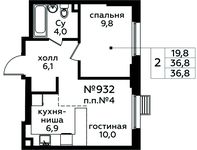 Планировка 2-комнатной квартиры, 36,8 м2