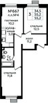 Планировка 3-комнатной квартиры, 55,2 м2