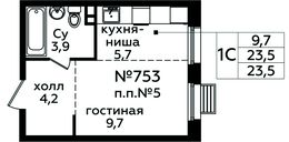 Планировка квартиры студии, 23,5 м2