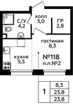 Планировка квартиры студии, 23,8 м2