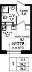Планировка квартиры студии, 18,2 м2