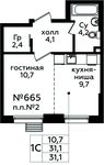 Планировка квартиры студии, 31,1 м2