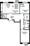 Планировка 3-комнатной квартиры, 69 м2