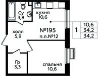 Планировка 1-комнатной квартиры, 34,2 м2