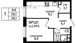 Планировка 1-комнатной квартиры, 29,1 м2