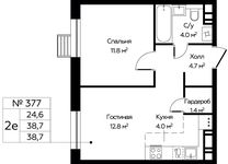 Планировка 2-комнатной квартиры, 38,7 м2