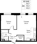 Планировка 2-комнатной квартиры, 45,3 м2