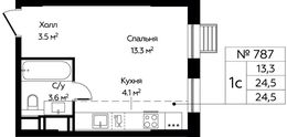 Планировка квартиры студии, 24,5 м2