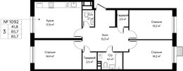 Планировка 3-комнатной квартиры, 85,7 м2