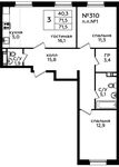 Планировка 3-комнатной квартиры, 71,5 м2