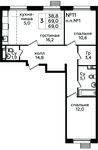 Планировка 3-комнатной квартиры, 69 м2
