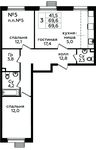Планировка 3-комнатной квартиры, 69,6 м2