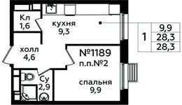 Планировка 1-комнатной квартиры, 28,3 м2