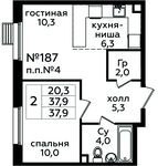 Планировка 2-комнатной квартиры, 37,9 м2