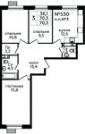 Планировка 3-комнатной квартиры, 70,3 м2