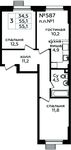 Планировка 3-комнатной квартиры, 55,1 м2