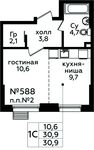 Планировка квартиры студии, 30,9 м2