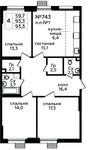 Планировка 4-комнатной квартиры, 93,3 м2