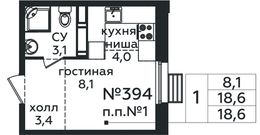 Планировка квартиры студии, 18,6 м2
