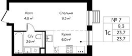 Планировка квартиры студии, 23,7 м2