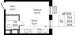 Планировка квартиры студии, 24,6 м2