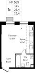 Планировка квартиры студии, 25,4 м2