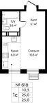 Планировка квартиры студии, 25 м2