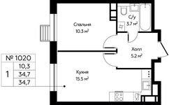 Планировка 1-комнатной квартиры, 34,7 м2