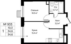 Планировка 1-комнатной квартиры, 34,6 м2