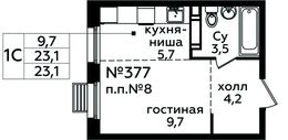Планировка квартиры студии, 23,2 м2