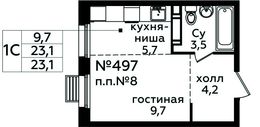 Планировка квартиры студии, 23,2 м2