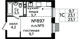 Планировка квартиры студии, 23,1 м2
